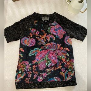 James Coviello brocade and knit top XS